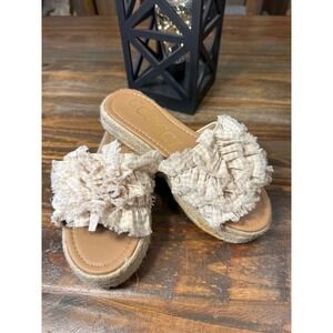 CCOCCI Women's Beige Gingham Ruffle Espadrille Platform Slide Sandals Size 7